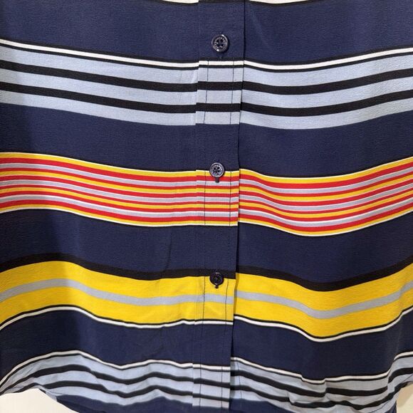 Equipment Femme Shirt Womens Small Navy Blue Striped 100% Silk Button‎ Up Top - Picture 15 of 15